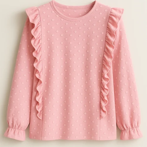 Camiseta manga larga rosa con volantes