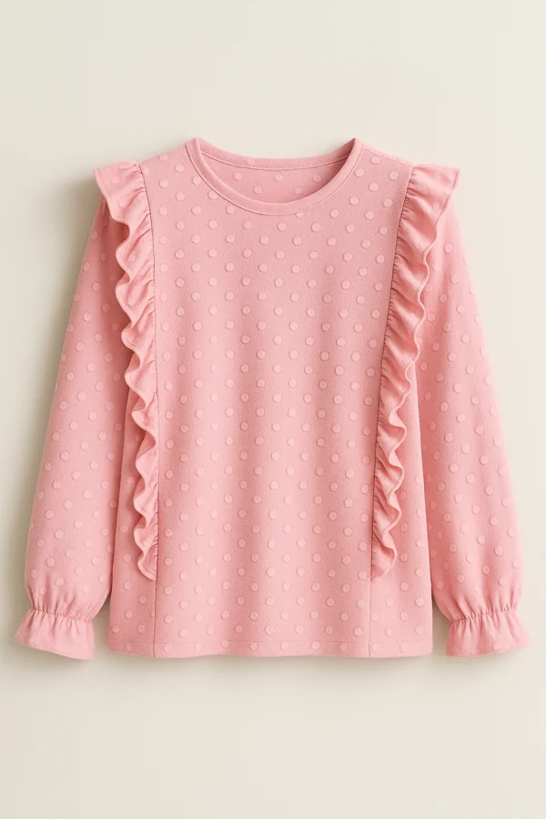 Camiseta manga larga rosa volantes Camiseta manga larga rosa con volantes