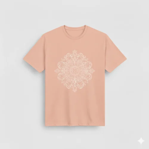 Camiseta naranja pastel con dibujo de mandala