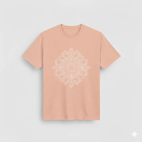 Camiseta naranja pastel con dibujo de mandala