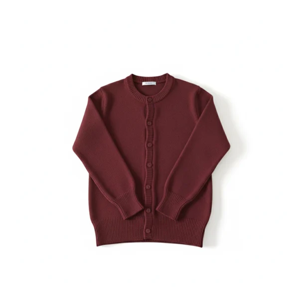 Chaqueta fina granate Cardigan de lana color granate con botones en el centro