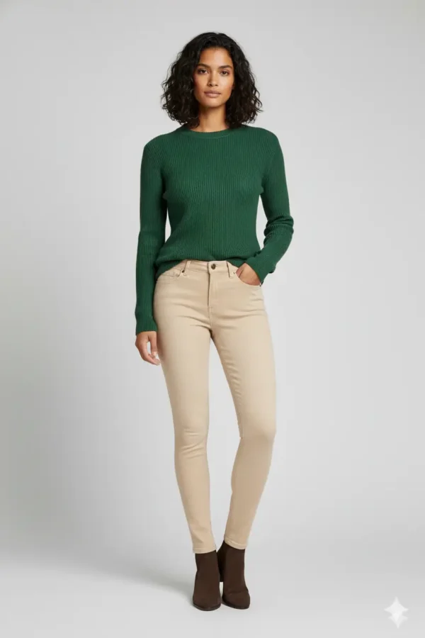 Pantalón vaquero marrón crema Pantalón vaquero skinny de tiro alto de color marrón claro con botón en el centro y bolsillos en la parte delantera y trasera