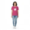 Modelo camiseta rosa con estrella Camiseta manga corta rosa con dibujo de estrella
