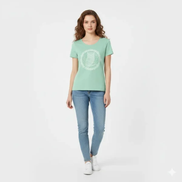 Camiseta manga corta con dibujo Camiseta manga corta verde buho