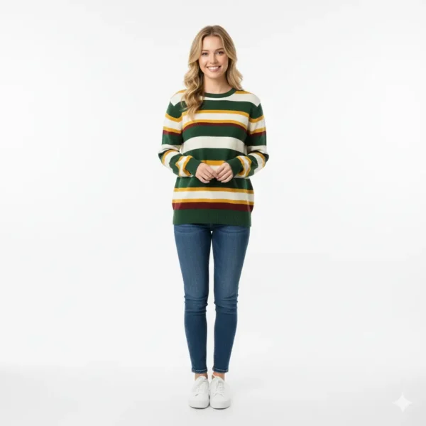 Camiseta manga larga de rayas rojas,blancas y verdes