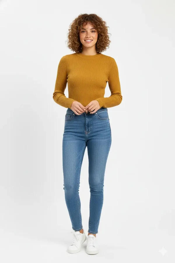 Camiseta color mostaza manga larga Camisa manga larga color mostaza canalé