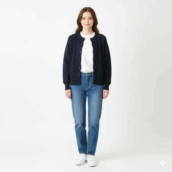 Chaqueta fina azul marino Cardigan azul de lana con botones en el centro