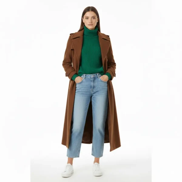 abrigo largo marrón gabardina de color marrón con cinturón en la cintura