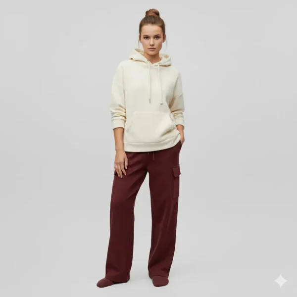 Pantalón chandal ancho granate Pantalón chandal granate con cordón en la cintura y bolsillos en los laterales