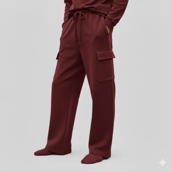 Pantalón chandal ancho granate Pantalón de chandal granate con cordón en la cintura y bolsillos en los laterales