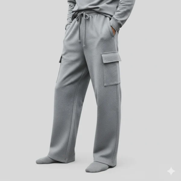 Pantalon chandal ancho gris Pantalón de chandal gris con cordón en la cintura y bolsillos en los laterales