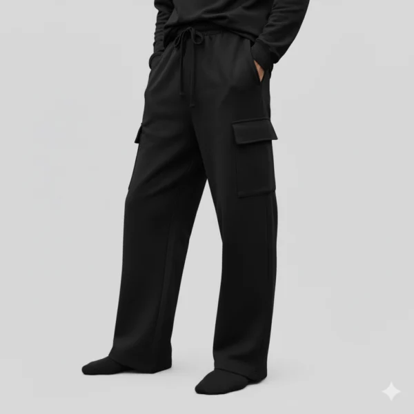 Pantalón chandal ancho negro Pantalón de chandal con cordón en la cintura y bolsillos en los laterales de color negro