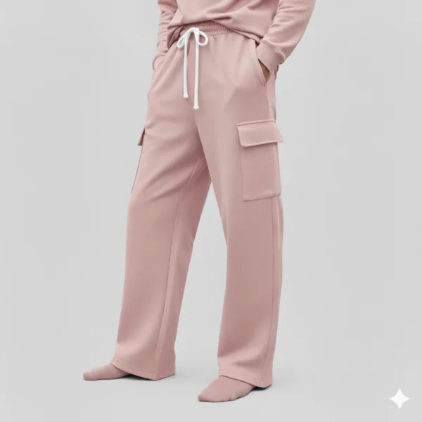 Pantalón chandal ancho rosa Pantalón de chandal con cordón en la cintura y bolsillos en los laterales