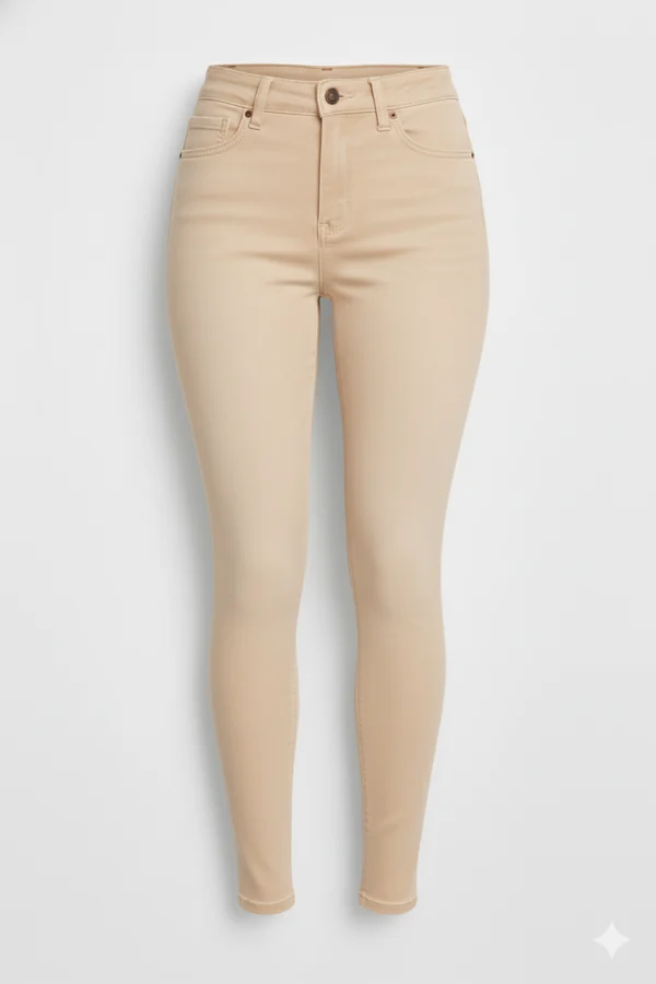 Pantalon vaquero skinny marron crema Pantalón vaquero skinny color marron crema de tiro alto con botón en el centro y bolsillos delanteros y traseros