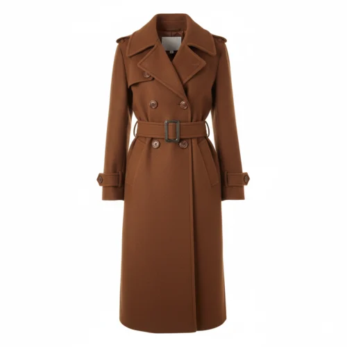 Gabardina color marron larga con cinturón en la cintura