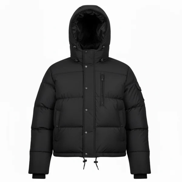 Parka negra con capucha y botones