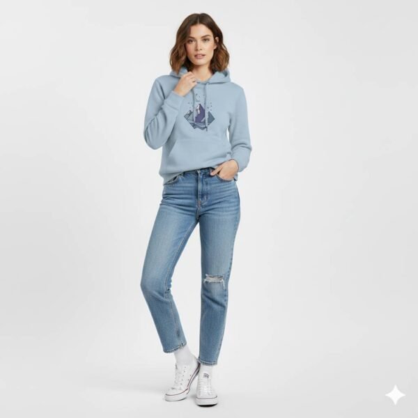 Sudadera azul dibujo capucha Sudadera azul con dibujo de montaña con capucha y cordones para mayor ajuste