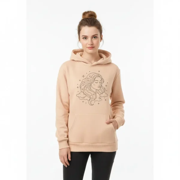 Sudadera de manga larga naranja dibujo Sudadera con capucha color naranja con dibujo de una mujer y con cordones en el cuello para un mayor ajuste