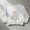 Sudadera blanca dibujo Sudadera sin capucha blanca con dibujo de una mujer en tonos azules y rosas