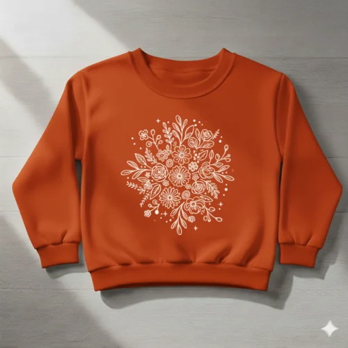 Sudadera naranja con dibujo de mandala de cuello redondo y sin capucha